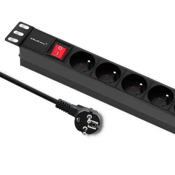 Strømskinne Qoltec til RACK 1U | 16A | PDU | 8xFransk | 2m