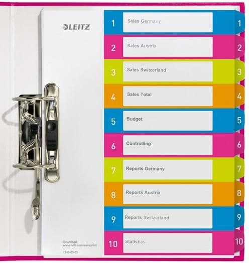 Leitz-kansiotelineet A4 WOW, tulostettavat 1-10 (10K395C)