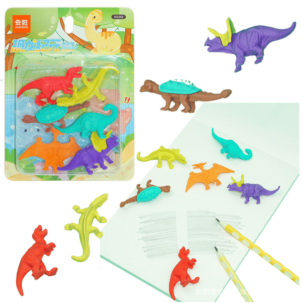 Sæt med 6 skole dinosaur viskelædere