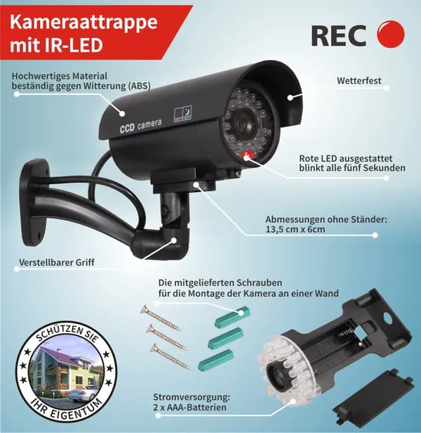 Dummy IR-kamera Maclean IR9000 B LED svart