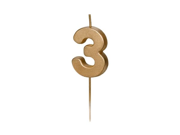Fødselsdagskage Nummer 3, 4,5 cm, guld
