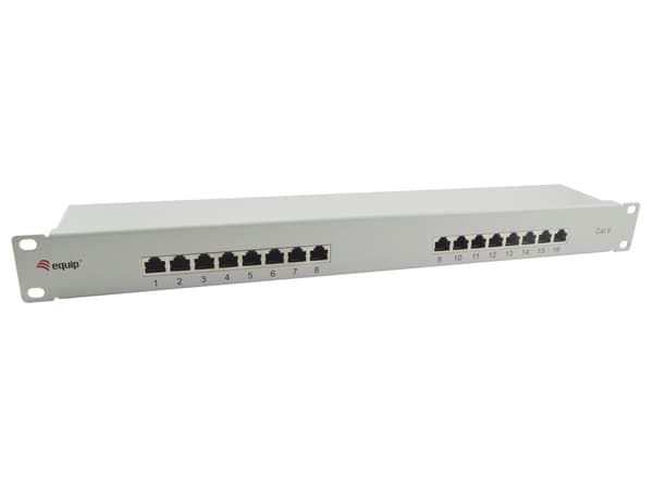 Equip patchpanel 16x RJ45 Cat6 19\" FTP 1HE ISO/IEC ljusgrå
