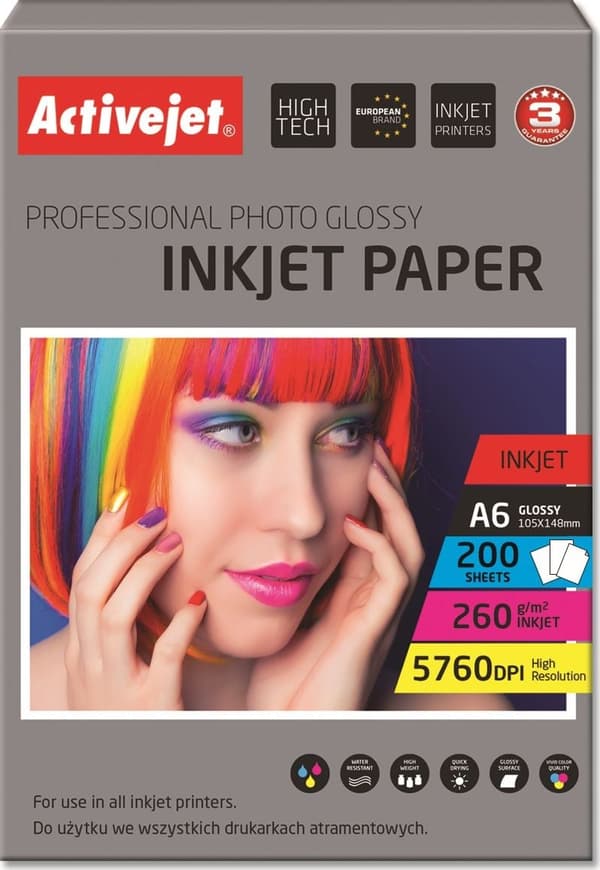 Activejet fotopapir til A6-printer (AP6260GR200)