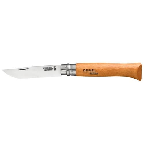 Opinel-taskuveitsi nro 12 hiiliterällä ja puukahvalla