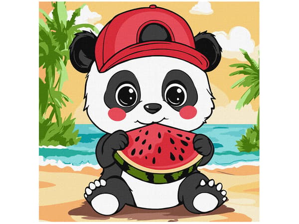 Måla efter nummer för barn 25x25cm KHO1251 Sommarpanda med vattenmelon AP0064