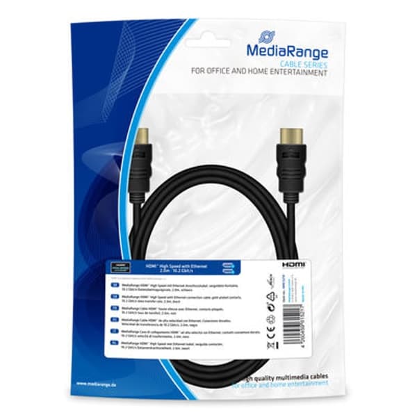 Kabel HDMI MediaRange MRCS210 HDMI/HDMI med Ethernet, 2,0m, sort