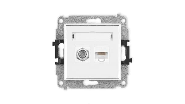 ICON F-typ antennuttagsmekanism (SAT) + 1xRJ45 comp uttag, kat. 5e, 8-polig vit IGFK-1