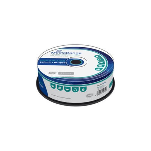Mediarange DVD+R, MR469, 8.5GB, 8x, cake box, 25-pack, ej utskrivbar, 12cm, Double Layer, för dataarkivering