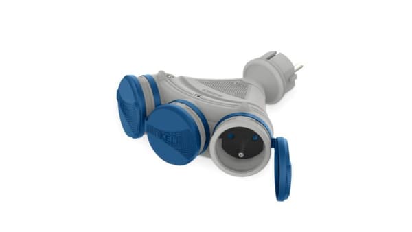 KEL Stickpropp 3-vägs med/u 16A 250V IP54 grå/blå GN-X3/54 W-01153