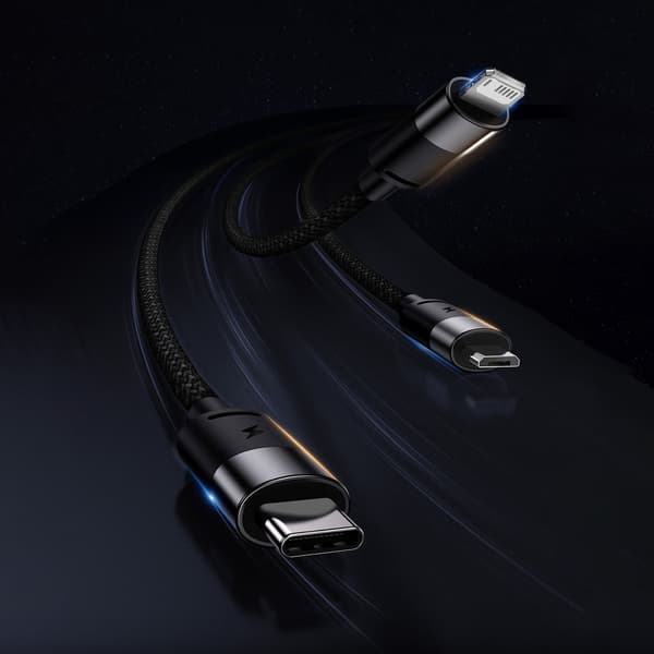 3i1 USB - Micro-USB / Lightning / USB C 3,5A 1,2m Kabel Baseus StarSpeed - sort