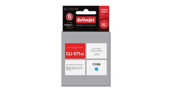 Activejet ACC-571CNX blækpatron (erstatning for Canon CLI-571C XL; Supreme; 12 ml; blå)