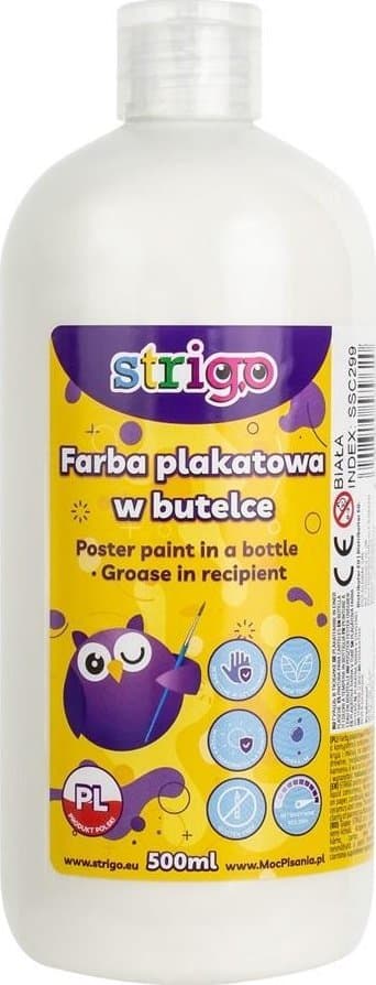 Plakatmaling i flaske 500ml hvid STRIGO