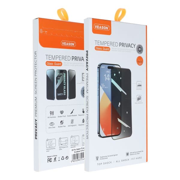 6D Pro Veason Privacy Glass hærdet glas - til iPhone 15 Pro Max sort