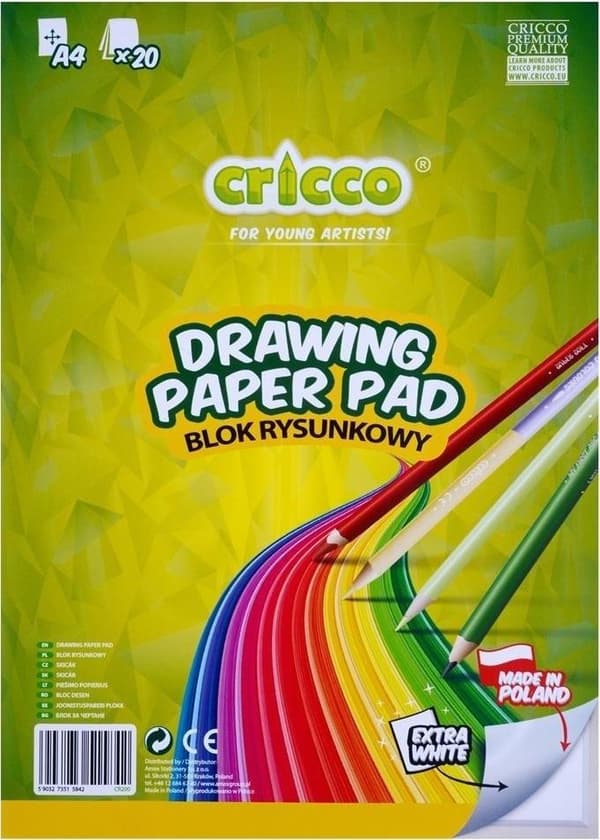 Tegneblok A4/20K hvid CRICCO