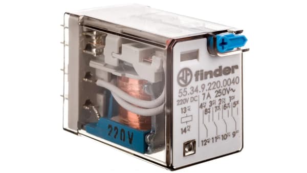 Finder Miniature Transmitter 4P 7A 220V DC Knap Testfunktion Indikator (55.34.9.220.0040)