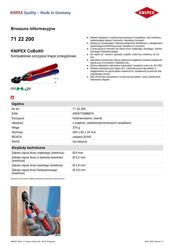 KNIPEX kompakti pulttileikkuri Cobolt kulmikas