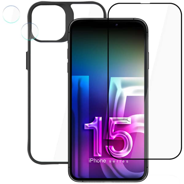 Skærmlinseglas til iPhone 15 Plus, 3mk Comfort Set 4-i-1 sæt, hærdet linse