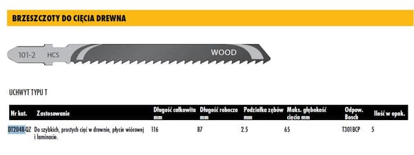 Dewalt sticksågsblad typ T HCS116x87mm 2,5mm 5st för trä - DT2048