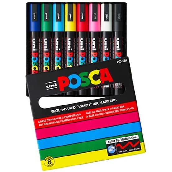 PC-5M Plakatmarkører 8 farver POSCA UNI