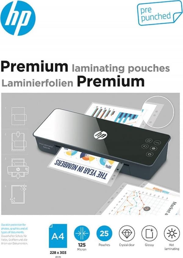 HP Premium Lamineringsfickor A4 förstansade, 125 mikron
