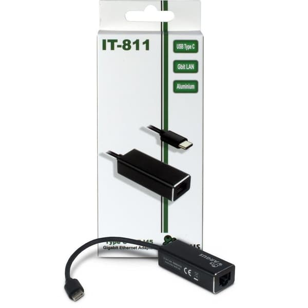 Adapter USB-C > Gigabit Lan RJ45 1000 MBit/s Inter-Tech Svart