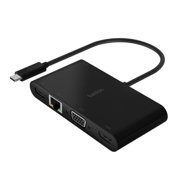Belkin USB-C til Gigabit-Ethernet HDMI/VGA/USB-A-adapter, 100W PD