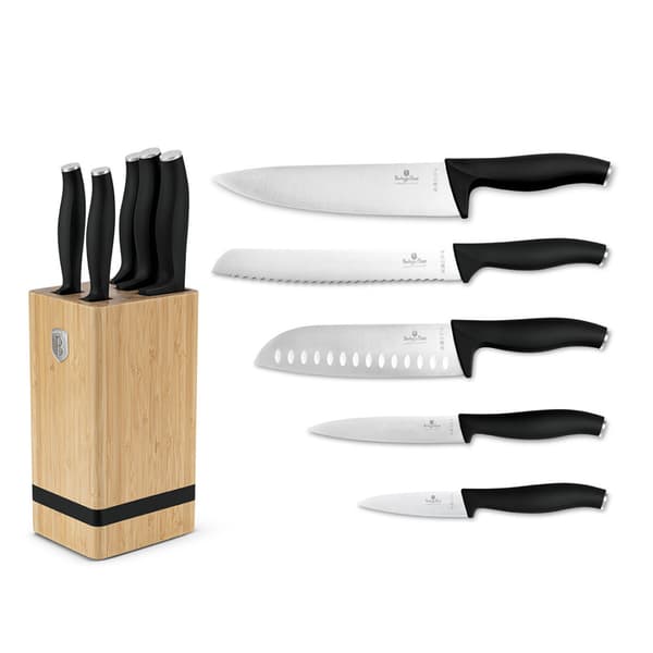 KNIVSÆT BERLINGER HAUS BH-2971 MAT SORT I BAMBUSBLOK