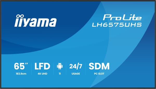 iiyama 65\" 3840x2160, UHD IPS -paneeli, Haze 25%, 500cd/m˛, Vaaka- ja pystyasento