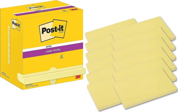 Post-it Super Sticky Notes 76x127mm (655-12SSCY) gul (12x90)