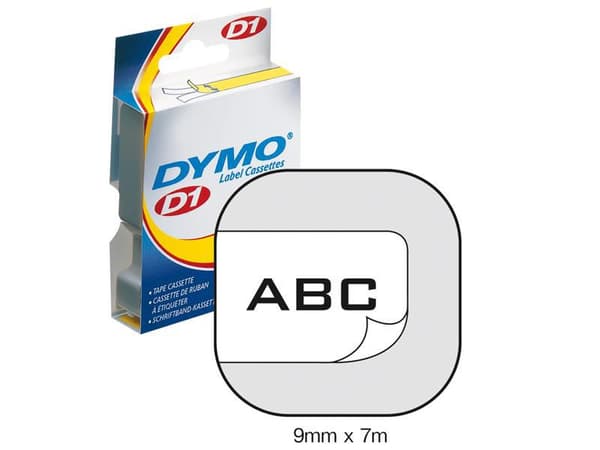 DYMO Tejp D1 Svart På Vit 9mmx7m