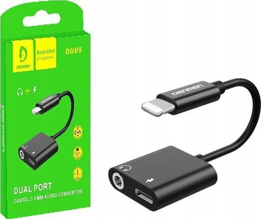 USB-sovitin Vega HF ADAPTER IPHONE DENMEN MUSTA ÄÄNILIITÄNTÄ + VIRTALÄHDE DU08>