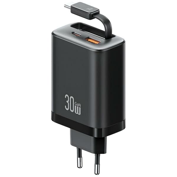 Seinälaturi USAMS Xiang Series CC296 30W 1xUSB-C 1xUSB-A + USB-C-kaapeli musta