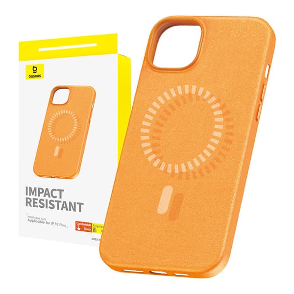 Magnetisk telefoncover til iPhone 15 Plus Baseus Fauxther Series (Orange)