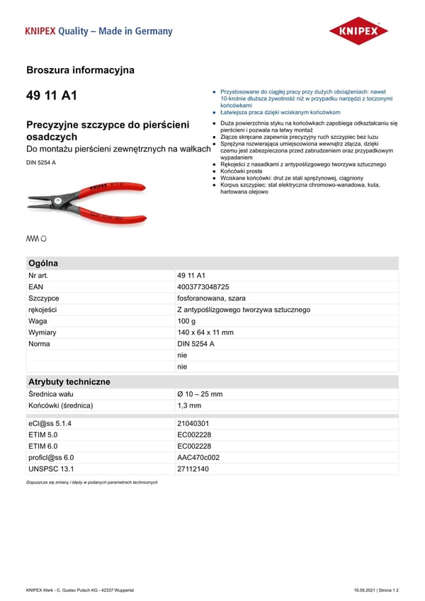 KNIPEX Tarkkuuslukkorengaspihdit