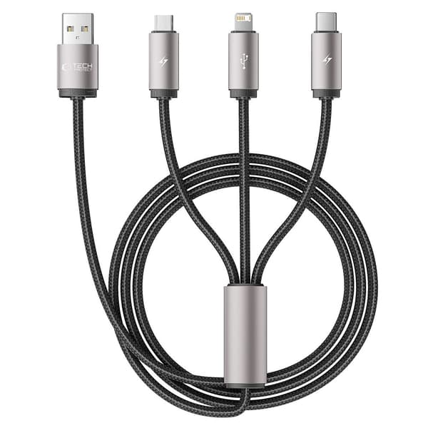 Tech-Protect Ultraboost 3i1 kabel USB-A / microUSB, USB-C, Lightning 3.5A 1m Grå