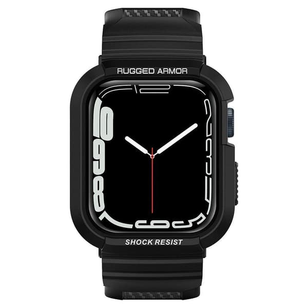 Spigen Rugged Armor Pro etui med rem til Apple Watch 4/5/6/7/8/SE (44/45 mm) – Sort