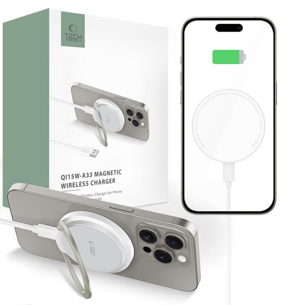 Tech-Protect QI15W-A33 Magnetisk MagSafe Trådløs Oplader Hvid