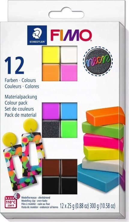 Fimo Neon sæt 12 terninger x 25g