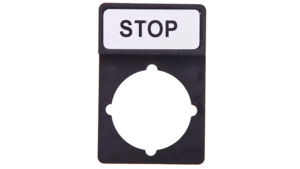 Märkplåt STOP 44x30mm svart rektangulär ST22-1901P03