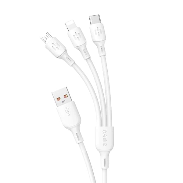 Dudao L8A-3i1 USB-A - USB-C / Micro-USB / Lightning 480 Mbit/s Kabel 1,2 m - Hvid