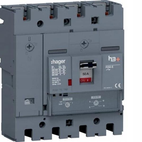MCCB Strømafbryder h3+ P250 4P 50A 70kA TM HET051DR