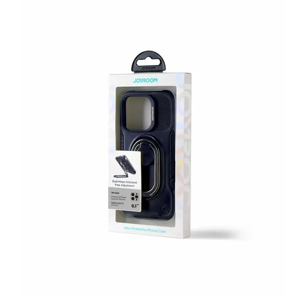 Joyroom Dual Hinge etui til iPhone 14 Pro pansret cover med stativ og ringholder sort
