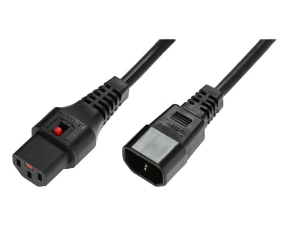 MicroConnect strømkabel C13 IEC Lock - C14 sort 1m, PC1024 strømkabel C13 IEC Lock - C14 sort 1m, PC1024