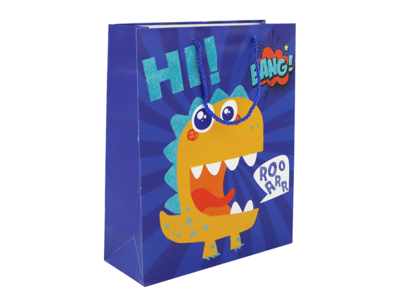 Blå Dinosaurie Papperspresentpåse 32cm x 26cm x 10cm