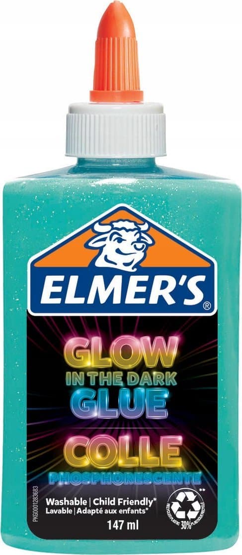 Elmers pimeässä hohtava askarteluliima, sininen, 147 ml pullo