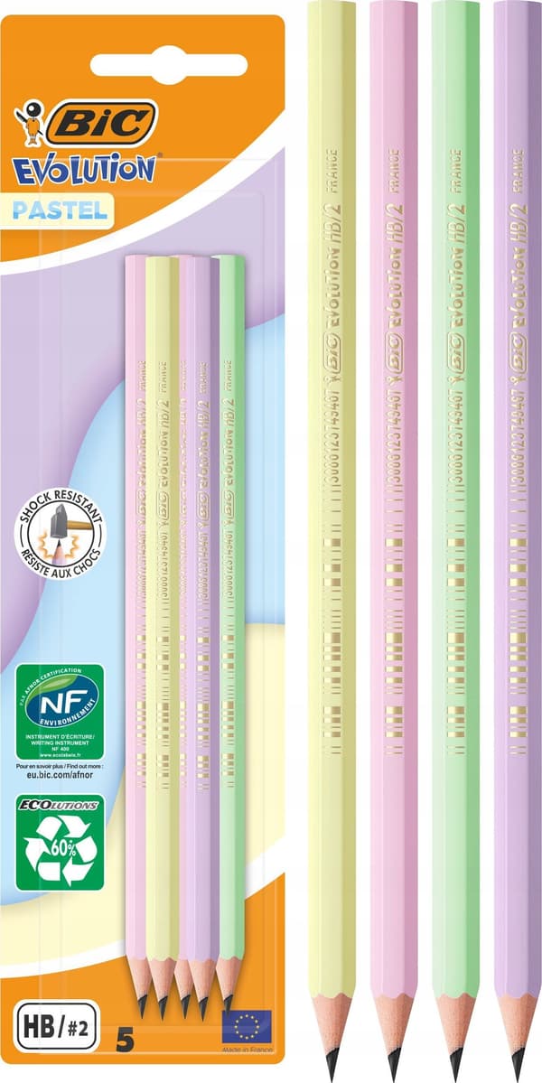 Blyertspenna Evolution Pastel utan suddgummi 5st BIC