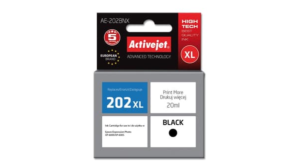 Blækpatron Activejet Blækpatron AE-202BNX Sort Supreme (202XL G14010)