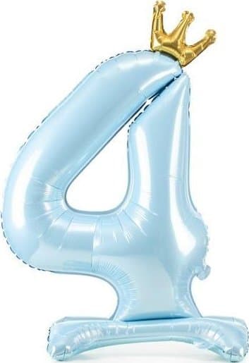 Stående folieballong nummer \"4\", 84 cm, blekit
