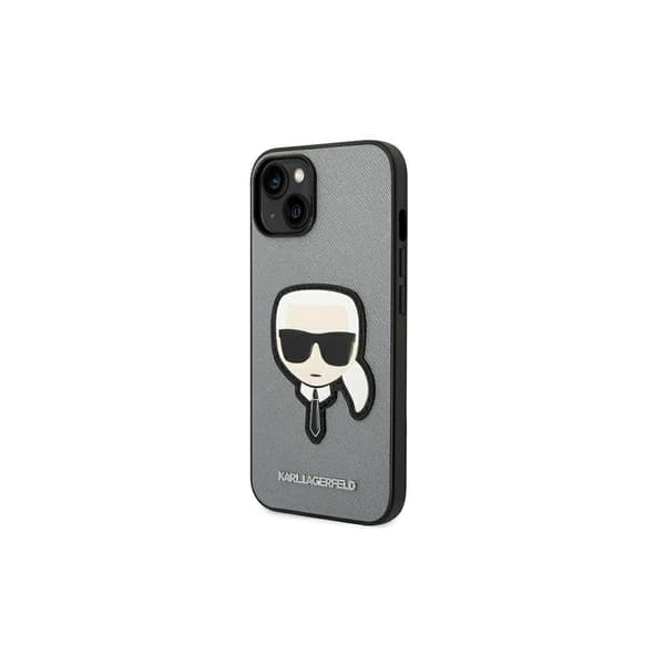 Originalt KARL LAGERFELD Hardcase KLHCP14MSAPKHG til iPhone 14 PLUS (Saffiano med Karl Head Patch / sølv)