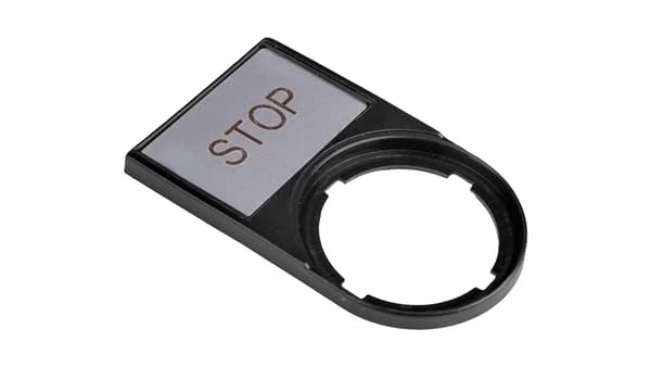 Märkplåt STOP 50x30mm svart rektangulär M22S-ST-GB0 216494